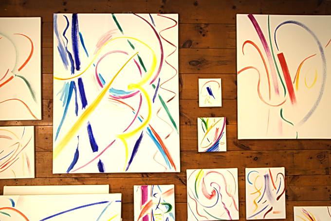 Artist's Studio, November 2008. Colourful gestural brushstrokes on a white ground